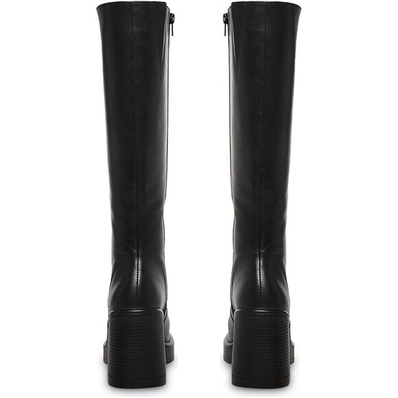 ✨ Sovanyou Heeled Boots Women Black Faux Leather Platform Square Toe Chunky Boot - Picture 4 of 5